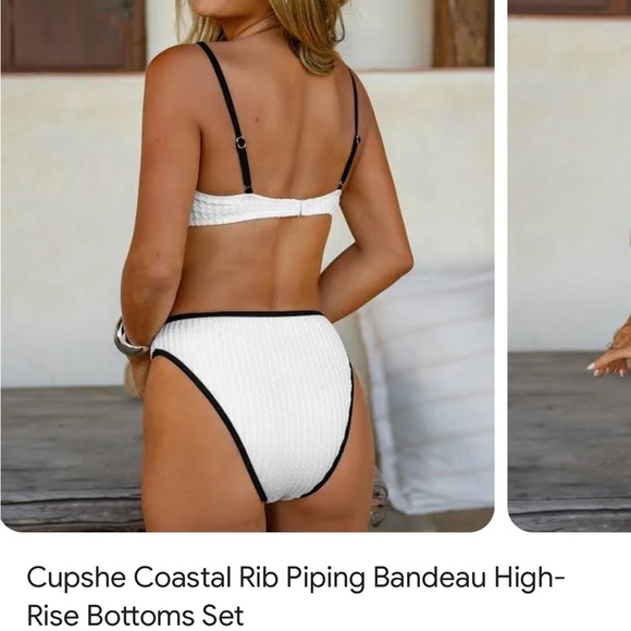 Cupshe Coastal Rib Piping High Rise Bikini NEW - Picture 4 of 8